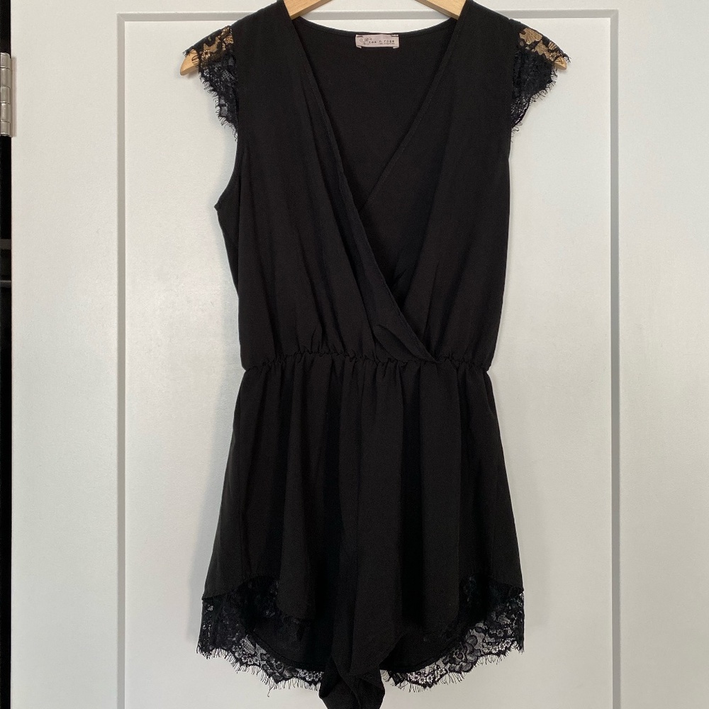 Black Lace Trimmed Romper
